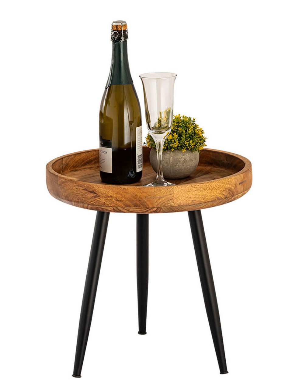 Bijzettafel hout rond ø 40 of 50cm salontafel woonkamertafel Vancouver metalen poten mat zwart