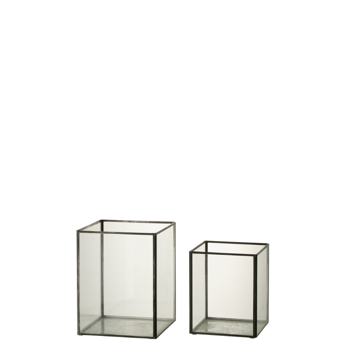 J-Line Set Van Twee Kaarshouder Vierkant Glas/Metaal Zwart