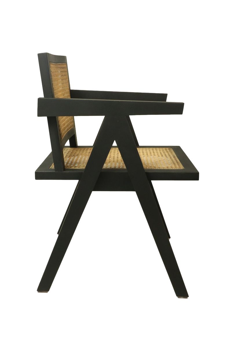Eetkamer stoel - 56x52x83 - Zwart/naturel - Mahonie/rotan