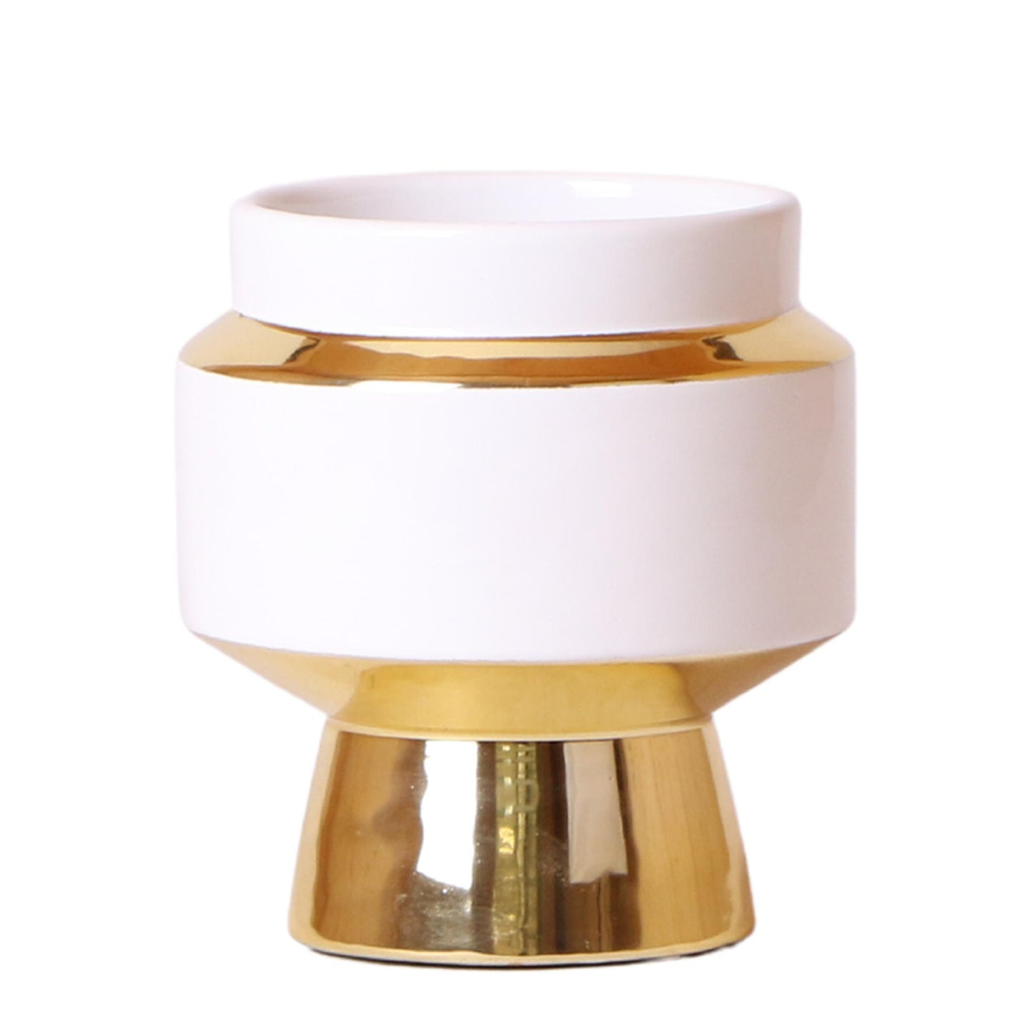 Kolibri Home | Le Chic bloempot - Witte keramieken sierpot met gouden details - potmaat Ø9cm