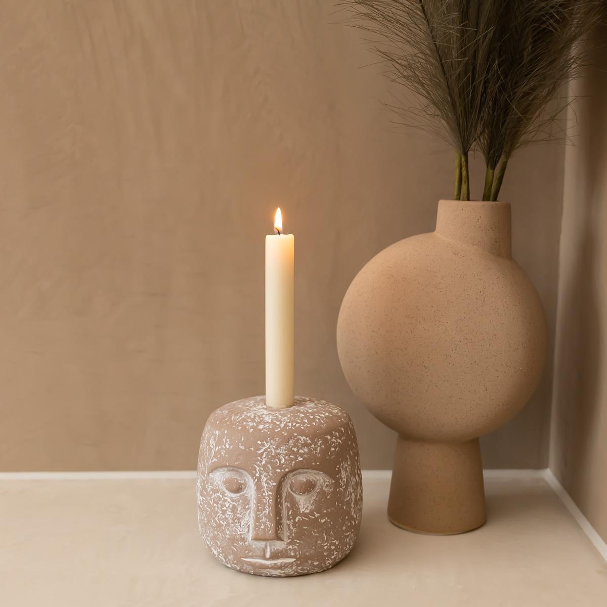 Kolibri Home | Kaarsenstandaard zand - Candle Face sand - 12cm hoog